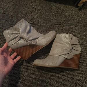 Metallic grey wedge bootie